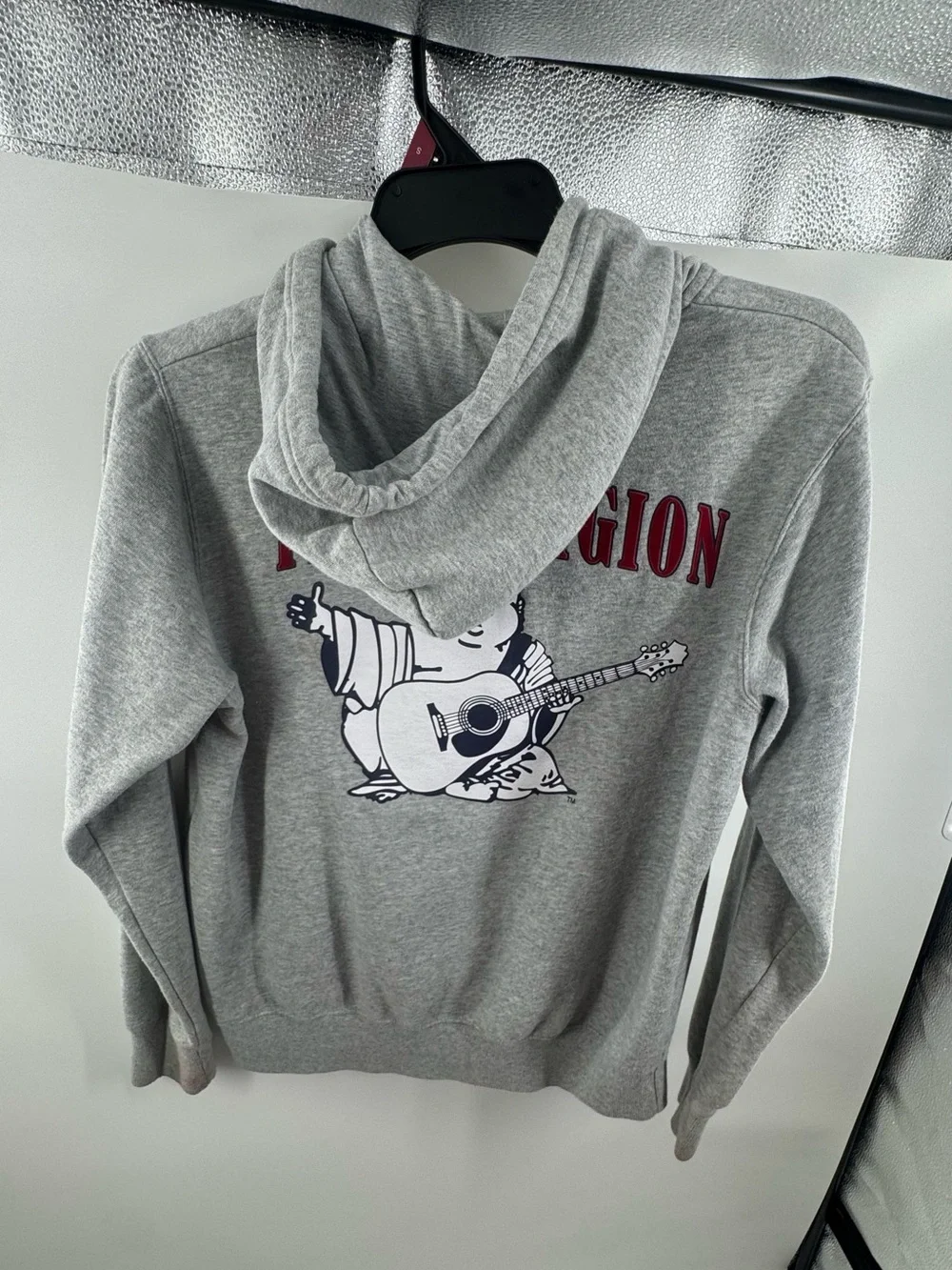 True Religion Light Gray Pullover Hoodie with Black Label
